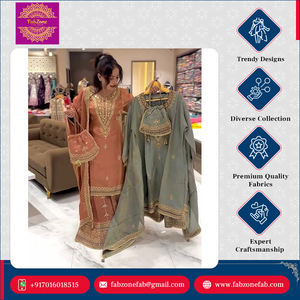 Nouveau Style de Luxe Créateur Entièrement Cousu Prêt à Porter Pure Chinnon Silk Full Sleeve Top Kurti Palazzo Dupatta Ensemble pour Femmes - Product Image 2