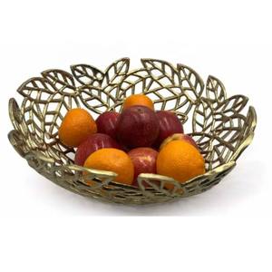 Ensemble de 2 bols décoratifs en or à motif de feuilles élégantes, idéal pour la décoration de table, l'affichage de fruits et les arrangements floraux, en provenance d'Inde - Product Image 2