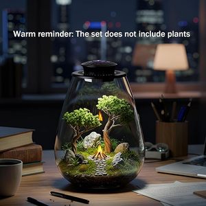 Mini Terrario de Vidrio de Escritorio <span class=keywords><strong>con</strong></span> <span class=keywords><strong>Luz</strong></span> de Cultivo para Plantas Suculentas, Musgo, Jardinería en Miniatura, Paisaje, Pecera Pequeña - Product Image 3