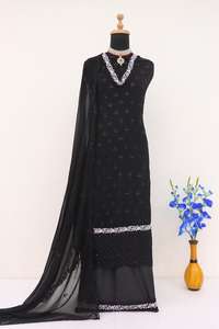 Traje Salwar Kameez paquistaní de alta calidad con Heavy Fox Georgette con trabajo de secuencia de bordado pesado con menos - Product Image 6