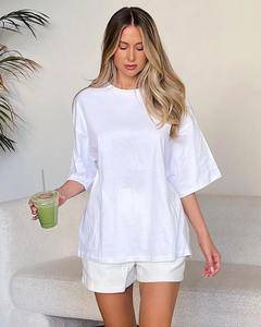 Camiseta Extra Grande de Algodón Transpirable Clásica para Mujer, Cuello Redondo, 100% Algodón Tejido, para Invierno, Personalizable - Product Image 1