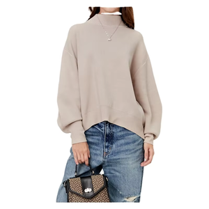 Coupe décontractée pour femmes surdimensionné col montant sweat à manches longues pull ample confortable élégant polaire hauts d'hiver - Product Image 1