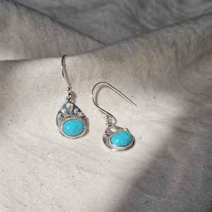 Boucles d'oreilles en argent Sterling 925 plaqué or Turquoise pour femmes bijoux de pierres précieuses ovales faits à la main cadeau de mariage à la mode - Product Image 5