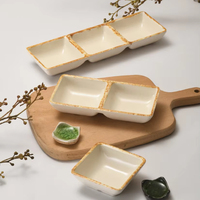 Plateau à condiments en mélamine 3 compartiments, aspect céramique, plat de service divisé, compatible lave-vaisselle, pour restaurants coréens, Banchan et Sushi