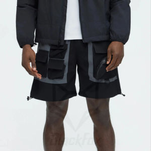 New Summer Street Style Men's Solid Plain Dyed Nylon Short Custom Logo Design Side Hand Cargo Pockets Elastic Waist OEM Services - Product Image 5