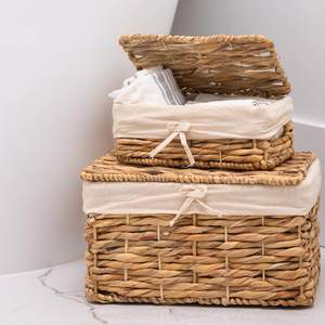 Boîte de rangement pour linge tissée au prix d'usine, panier naturel à couvercle, conteneur en jacinthe d'eau - Product Image 5