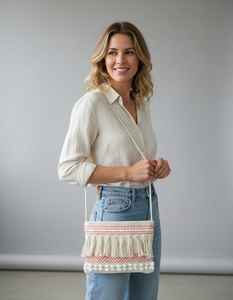 Sac à bandoulière bohème en coton Dari, esthétique chic, écologique, élégamment fait à la main, sac de plage réutilisable exclusif, fermeture éclair fantaisie pour femmes - Product Image 3