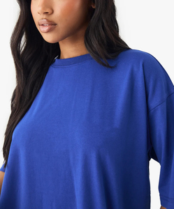 Venta caliente de calidad superior 100% algodón ligero camiseta para mujer Color sólido gota hombro cuello redondo Camiseta - Product Image 6