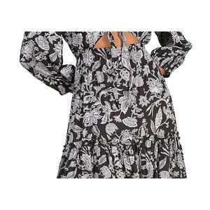 Miniabito Elan con stampa floreale e cut-out, nero, in chiffon a trapezio con vita naturale - Product Image 3