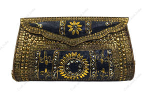 Handcrafted <b>Black</b> Gold Mosaic Clutch <b>Bag</b> with Floral Metal Inlay Detailing Luxury <b>Evening</b> Party Wedding Statement Handbag - Product Image 5