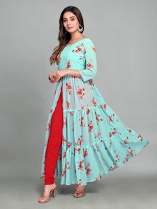 Robe Anarkali style tendance pour les fêtes, 4 couleurs, en georgette avec broderie et travail de codage, avec dupatta par Royal Export - Product Image 2