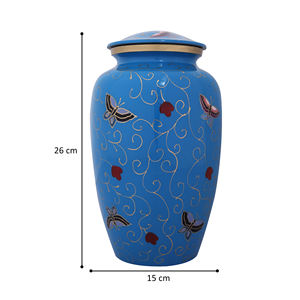 โกศสีฟ้านูนรูปดอกทานตะวันสำหรับงานศพผู้ใหญ่โกศสีฟ้าทำด้วยมืออลูมิเนียมแข็ง - Product Image 4