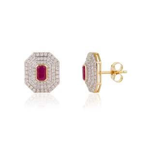 Boucles d'oreilles en or 14 carats avec diamants en forme de marquise et rubis - Product Image 1