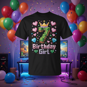 Camiseta de Fiesta con Diseño de Píxeles para Niña de 7 Años, Ropa Promocional para Cumpleaños - Product Image 3