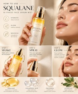 ELAN KIMYA OEM Private Label Squalane Bi-Phase Hydrating Face Serum Mist Spray with Hyaluronic Acid Panthenol 100ml Bottles - Product Image 2