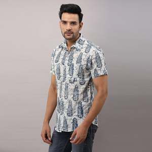 DarkBlue Men's Casual Printed Cotton <b>Shirt</b> Breathable Cool XL Size Long Sleeves Digital Printing Poplin Woven Fabric ODM Supply - Product Image 3