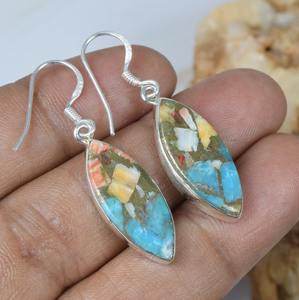 Oyster Cuivre Turquoise 925 Sterling Silver Gemstone Crochet Boucles D'oreilles Décembre Birthstone Handmade Drop Design Party Gift for Her - Product Image 2