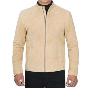 Camel Suede Genuine Leather <b>Jacket</b> for Men's Stand <b>Collar</b> and Pair of Casual or Formal Style Zipper Sleeves Men <b>Jacket</b> - Product Image 3