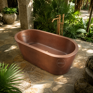 Vente en gros Divris DRC-7301 Baignoire autoportante en cuivre, ovale, faite à la main, de luxe, pour immersion profonde, finition personnalisée, moderne, antimicrobienne - Product Image 3
