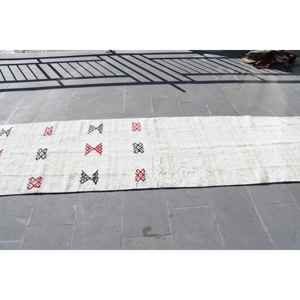 Tapis turc vintage, tapis de 3x11,8 pieds, tapis blanc abstrait - Product Image 2