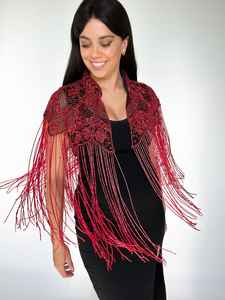 Beaded and Sequined Burlesque Cape Beaded Fringe Hanging Down Fastens at the Neck Beautiful Festive Clothes Festival Capes - Product Image 5