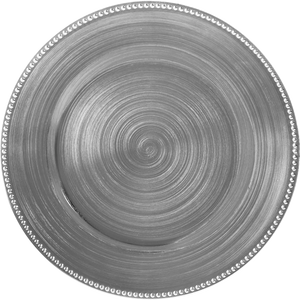 แผ่นชาร์จโลหะสีเงินที่มีพื้นผิวแปรงหมุนและขอบลูกปัด - Product Image 1