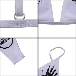 Nouveaux ensembles de bikinis bandeau fantaisie pour femmes, imprimé graphique, lingerie punk gothique, 100% polyester, crop top, string taille haute, logo sur le devant - Product Image 2