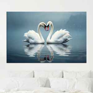 งานศิลปะบนผ้าใบพิมพ์ลาย "นกโรแมนติกที่หลงรัก" - ลายหงส์คู่, ผ้าใบหุ้ม - Product Image 1