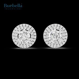 Hot Sale Women's <b>Fine</b> Jewelry 18K Solid Gold & 925 Silver Round Diamond Double Halo <b>Stud</b> <b>Earrings</b> - Product Image 1
