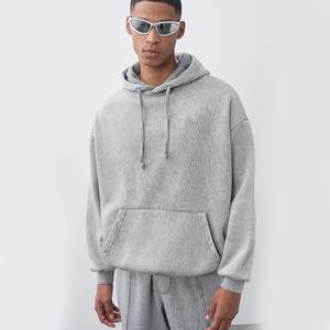 2024 Winters poids lourd lavage à l'acide ensemble de survêtements pour hommes Logo personnalisé blanc 100% coton hommes 2 pièces sweat à capuche et ensemble de joggers - Product Image 3