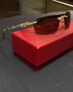 Lunettes de soleil carrées sans monture de qualité professionnelle, verres miroir à bords taillés, strass brillants, légères, durables, emballage de luxe - Product Image 3