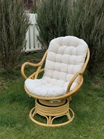 Chaise longue en rotin tissé à la main avec coussin, chaise pivotante de patio avec dossier, chaise de détente pour l'extérieur et l'intérieur