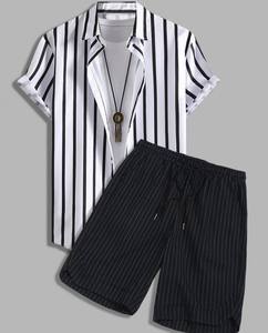 Ensemble décontracté pour homme en deux pièces, t-shirt à manches courtes et short en tricot tissé, séchage rapide, imprimé, pour l'été - Product Image 5