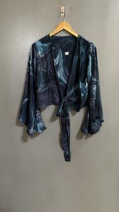 Top à nouer en soie pure pour femmes élégantes haut court d'été Offre Spéciale avec V profond à manches longues style sexy - Product Image 6