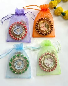 งานแต่งงานอินเดีย haldi mehendi โปรดปรานโปรดปรานการคืนความโปรดปรานที่วางเทียนพร้อมถุง potli ของขวัญสำหรับแขกโคมไฟไห - Product Image 1