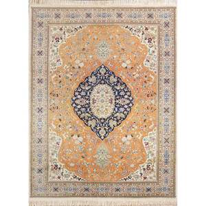 Tapis en laine grande surface Aalam, rouge-orange, noué à la main, motif médaillon abstrait, rectangulaire, pour couloir et entrée - Pae-4811, 9x12 - Product Image 1