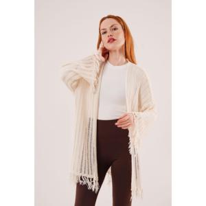Lustrin Women's Casual for Cardigan with Tassel Details and Perforated Knit Design Soft Breathable Standard Fit - Product Image 4