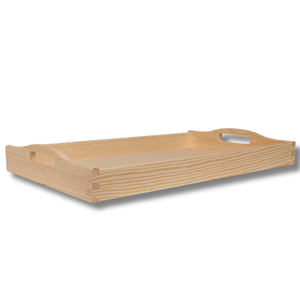 Plateau de service en bois de hêtre avec poignées 50x30 cm, finition non poncée, rebord profond, plateau de petit-déjeuner, vente en gros, logo personnalisable - Product Image 4