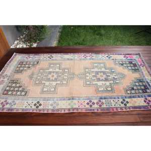 Alfombra de 3.7x7.7 pies, Alfombra Turca Vintage, Alfombra de Lana Azul - Product Image 3