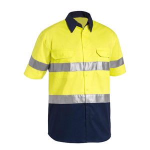 Factory <b>Men</b> 100% Cotton <b>Shirts</b> With Armpit Mesh Reflective Safety <b>Shirt</b> <b>Short</b> <b>Sleeve</b> - Product Image 2