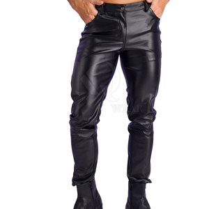 Pantalon en cuir souple léger pour homme, taille mi-haute, avec braguette boutonnée, design tendance et décontracté – Nouvelle collection - Product Image 6