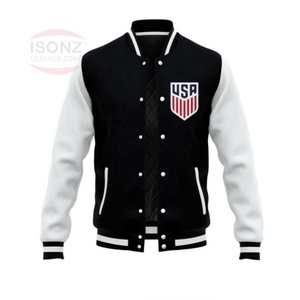 Logo personnalisé Veste d'hiver pour homme avec manches en cuir brodé Tissu de laine respirant Noir Style Letterman du collège de baseball - Product Image 2