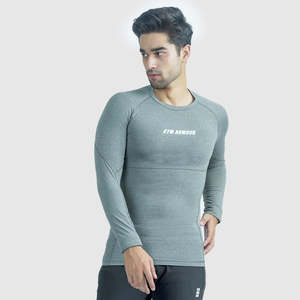 เสื้อยืดแขนยาวรัดรูป Armour สีเทา ผ้าโพลีเอสเตอร์ 100% น้ำหนัก 280 กรัม ผ้าถัก คอสูง พิมพ์ลายซิลค์สกรีน สีพื้น - Product Image 1