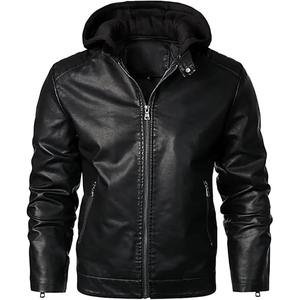 Chaqueta de cuero para hombre Hip Hop con cremallera y capucha de moda de alta calidad, chaqueta cálida de lana a prueba de viento con capucha, chaqueta de cuero para motocicleta - Product Image 2