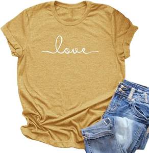 T-shirt femme t-shirts graphiques hauts à manches courtes été haut ajusté ample amour imprimé maillot décontracté Vintage col rond tricoté - Product Image 5