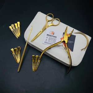 Kit de pinces d'extension de cheveux en nylon kératine avec logo personnalisé de haute qualité Sac de colle réutilisable en acier durable plaqué or de qualité chirurgicale - Product Image 6