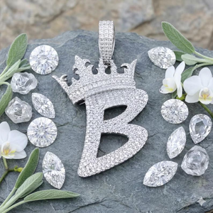 Colgante de Lujo Hip Hop con Diseño de Corona y Letra B del Alfabeto Personalizado, con Diamantes Moissanite VVS Brillantes, en Plata de Ley 925 - Product Image 5