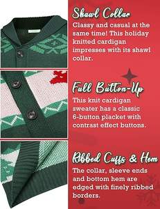 Pull cardigan tricoté respirant pour homme, col châle, motif flocon de neige renne, pour l'hiver, style pull de Noël original - Product Image 5