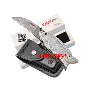 Cuchillo de bolsillo de Damasco hecho a mano en forma de pez 7,5 "mango vaina plegable regalo de caza alto carbono 1095 + 15N20 - Product Image 5