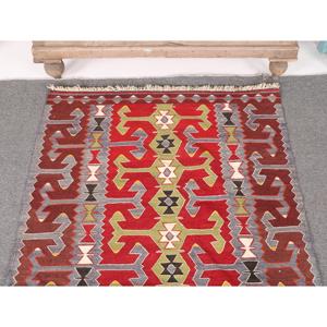 พรมวินเทจขนาด 3.1x5.4 ฟุต, พรมคิลิมตุรกี, พรมขนสัตว์สีแดงล้วน - Product Image 3